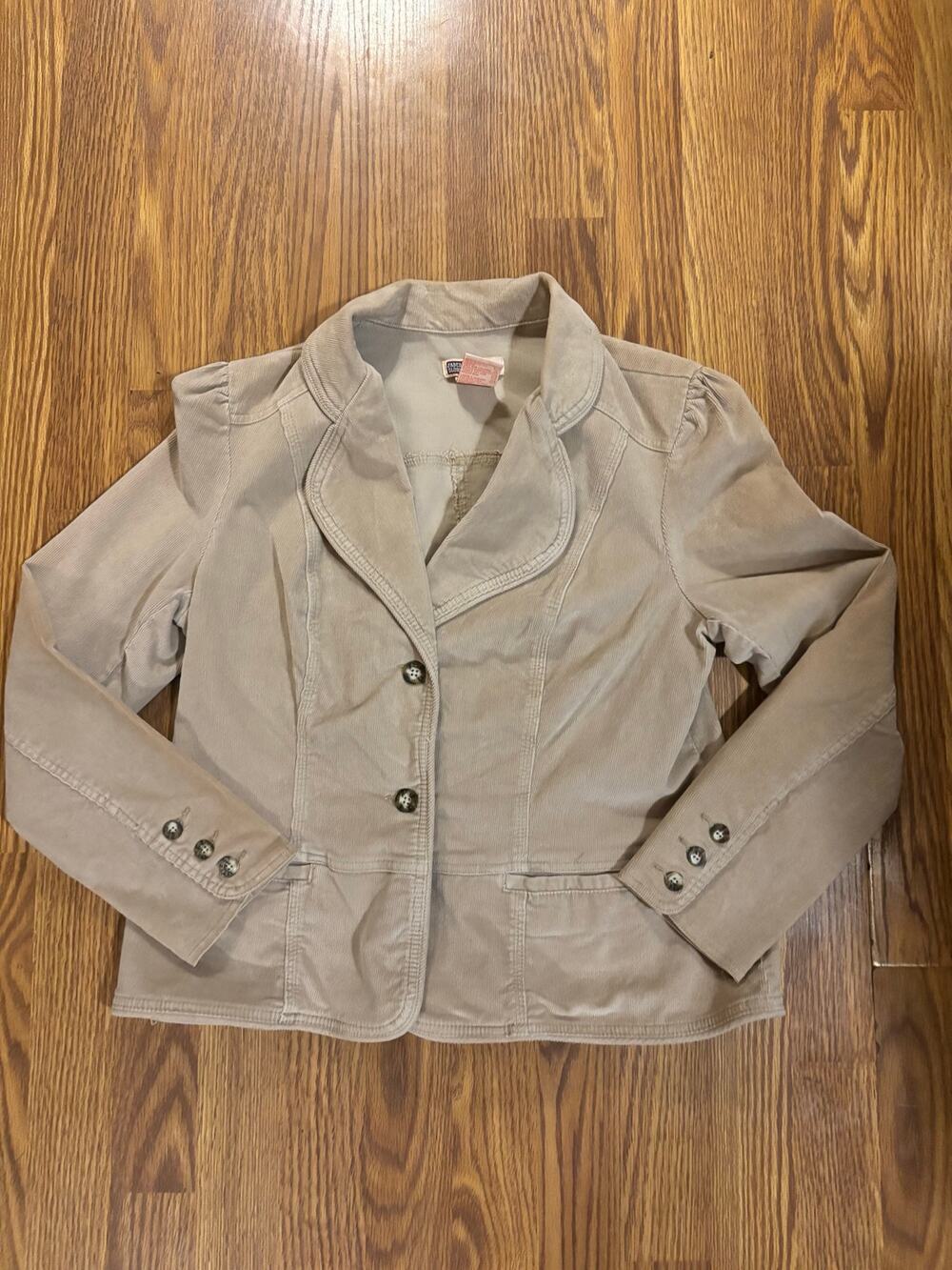 Vintage Faded Glory Tan Corduroy Fall Preppy Button- Down Blazer Jacket